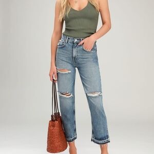 FREE PEOPLE WE THE FREE LITA LIGHT WASH JEANS DISTRESSED HIGH WAISTED SLIM LEG